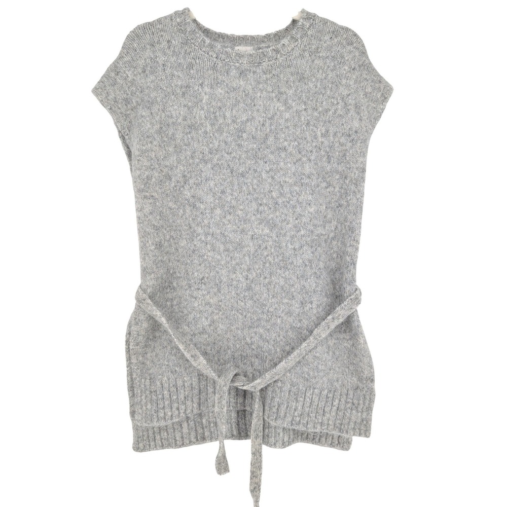 A New Day Sweater Vest Women OS Gray Tie Waist Belted Tunic Chunky Scandi Soft